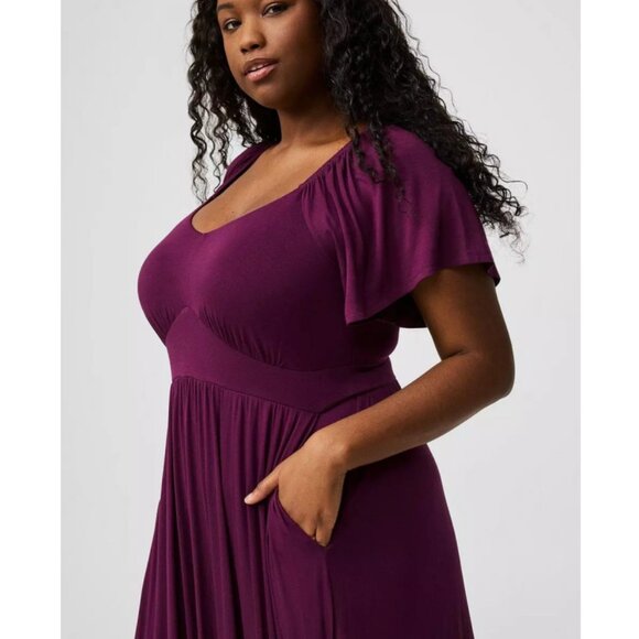 NWT Torrid 1 Winter Bloom Maxi Flutter-Sleeve Tiered Dress 1X 14 16 - Picture 3 of 11